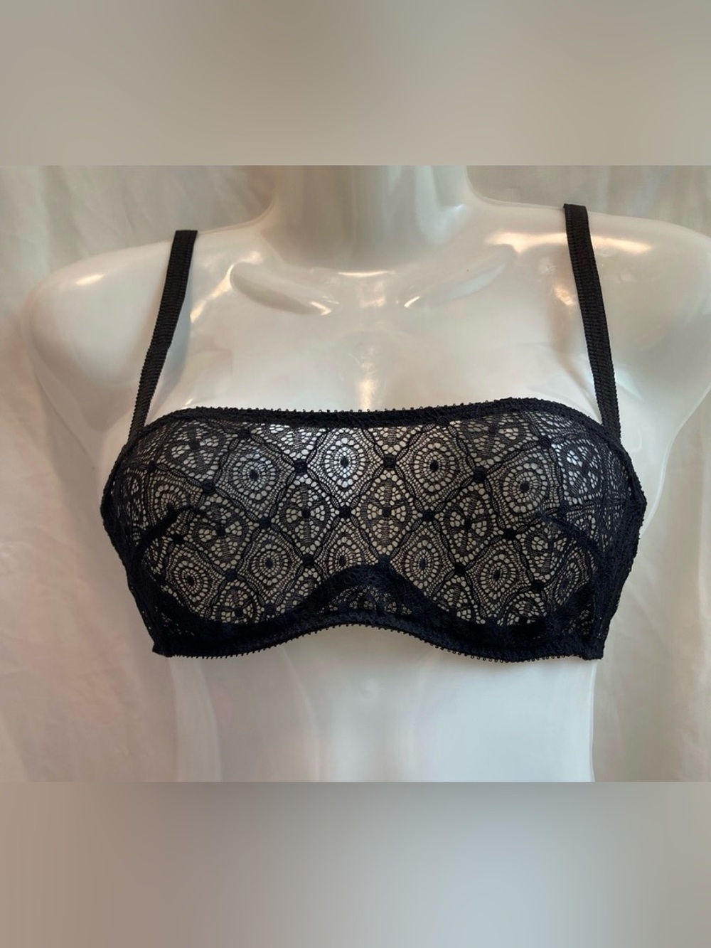 Implicite Black Lace Bandeau Bra Sheer Lingerie Small